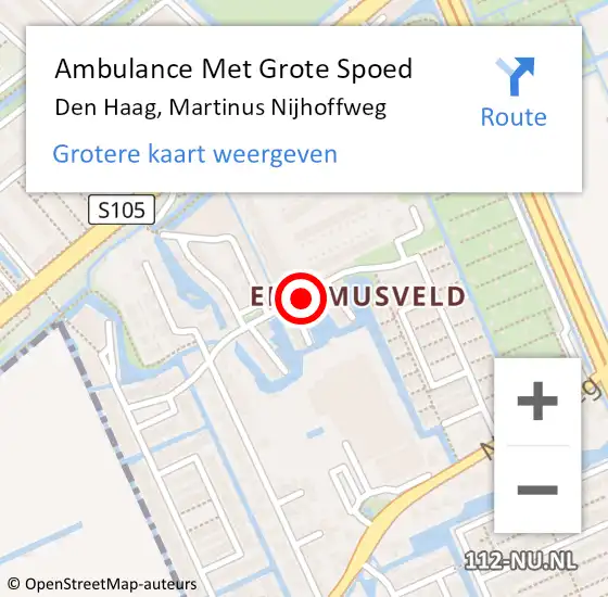 Locatie op kaart van de 112 melding: Ambulance Met Grote Spoed Naar Den Haag, Martinus Nijhoffweg op 10 oktober 2017 13:43