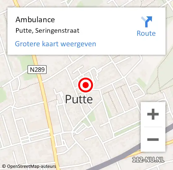 Locatie op kaart van de 112 melding: Ambulance Putte, Seringenstraat op 10 oktober 2017 15:23