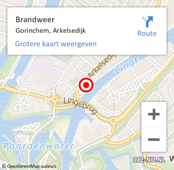 Locatie op kaart van de 112 melding: Brandweer Gorinchem, Arkelsedijk op 10 oktober 2017 15:49