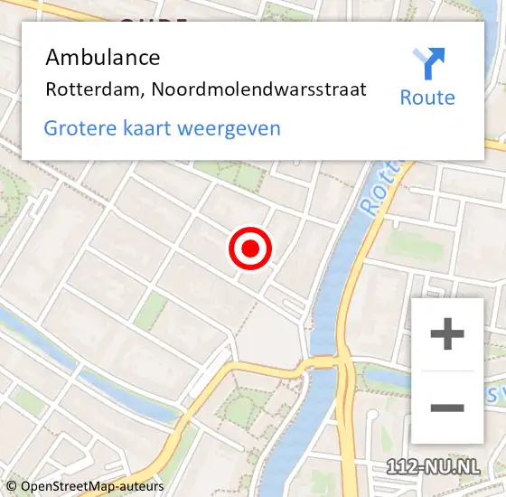 Locatie op kaart van de 112 melding: Ambulance Rotterdam, Noordmolendwarsstraat op 10 oktober 2017 17:31