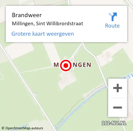 Locatie op kaart van de 112 melding: Brandweer Millingen, Sint Willibrordstraat op 10 oktober 2017 19:48