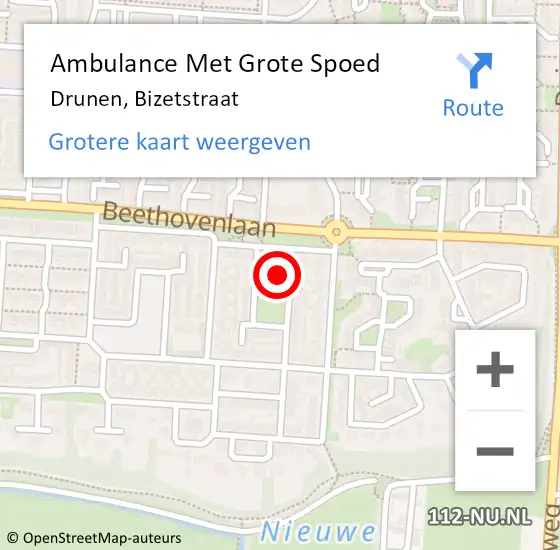 Locatie op kaart van de 112 melding: Ambulance Met Grote Spoed Naar Drunen, Bizetstraat op 10 oktober 2017 19:59