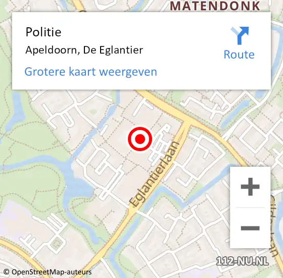 Locatie op kaart van de 112 melding: Politie Apeldoorn, De Eglantier op 10 oktober 2017 20:01
