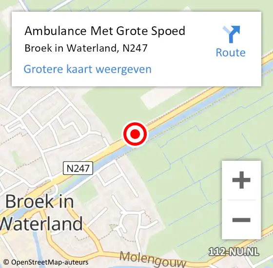 Locatie op kaart van de 112 melding: Ambulance Met Grote Spoed Naar Broek in Waterland, N247 op 10 oktober 2017 22:18