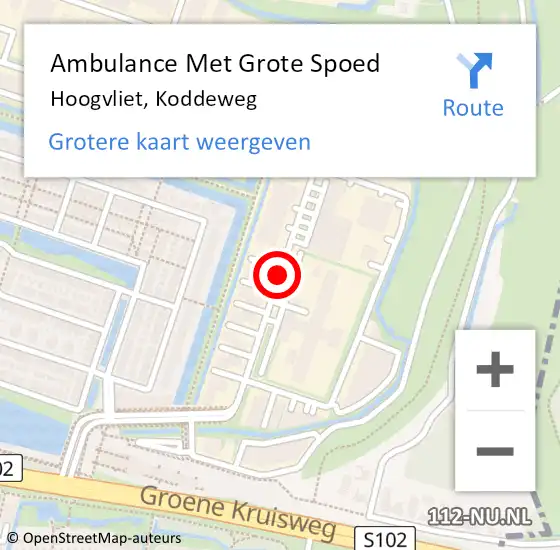 Locatie op kaart van de 112 melding: Ambulance Met Grote Spoed Naar Hoogvliet, Koddeweg op 11 oktober 2017 08:33