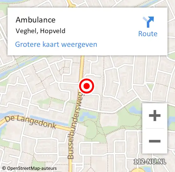 Locatie op kaart van de 112 melding: Ambulance Veghel, Hopveld op 11 oktober 2017 09:08