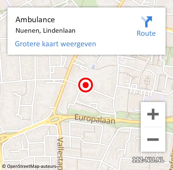 Locatie op kaart van de 112 melding: Ambulance Nuenen, Lindenlaan op 11 oktober 2017 09:10