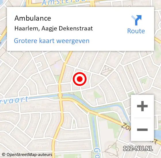 Locatie op kaart van de 112 melding: Ambulance Haarlem, Aagje Dekenstraat op 11 oktober 2017 10:34