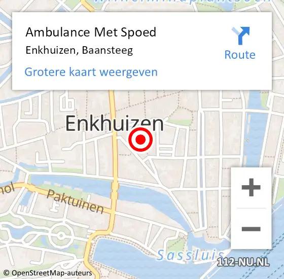 Locatie op kaart van de 112 melding: Ambulance Met Spoed Naar Enkhuizen, Baansteeg op 11 oktober 2017 12:46