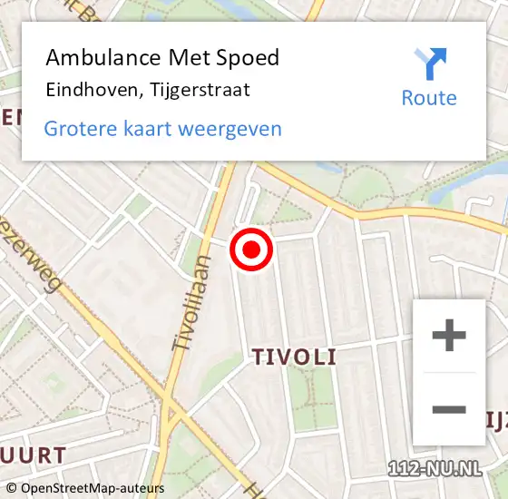 Locatie op kaart van de 112 melding: Ambulance Met Spoed Naar Eindhoven, Tijgerstraat op 11 oktober 2017 14:07