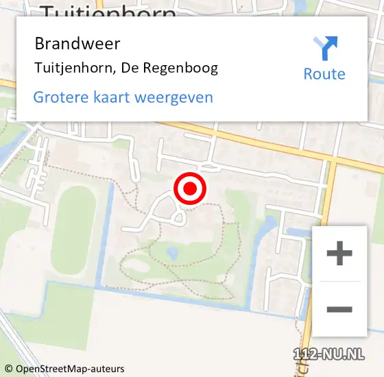 Locatie op kaart van de 112 melding: Brandweer Tuitjenhorn, De Regenboog op 11 oktober 2017 15:53