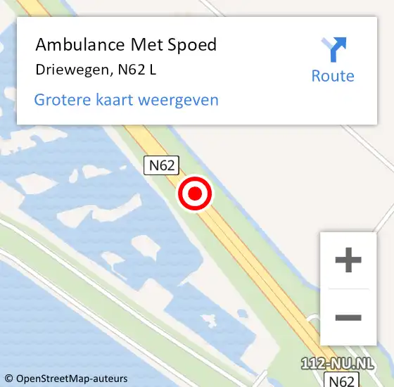 Locatie op kaart van de 112 melding: Ambulance Met Spoed Naar Driewegen, N62 R op 11 oktober 2017 17:05