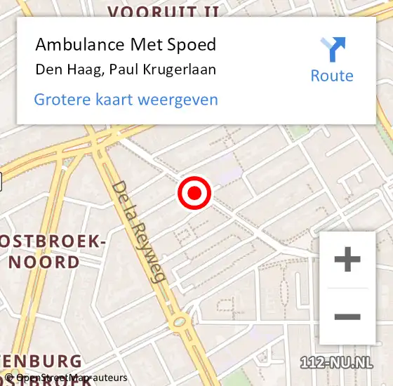 Locatie op kaart van de 112 melding: Ambulance Met Spoed Naar Den Haag, Paul Krugerlaan op 11 oktober 2017 20:11