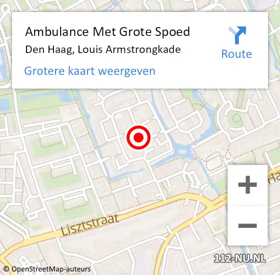 Locatie op kaart van de 112 melding: Ambulance Met Grote Spoed Naar Den Haag, Louis Armstrongkade op 11 oktober 2017 23:31