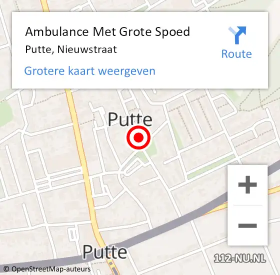 Locatie op kaart van de 112 melding: Ambulance Met Grote Spoed Naar Putte, Nieuwstraat op 12 oktober 2017 04:20