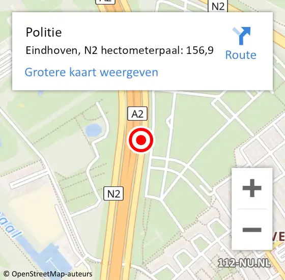 Locatie op kaart van de 112 melding: Politie Eindhoven, N2 hectometerpaal: 164,9 op 12 oktober 2017 06:04