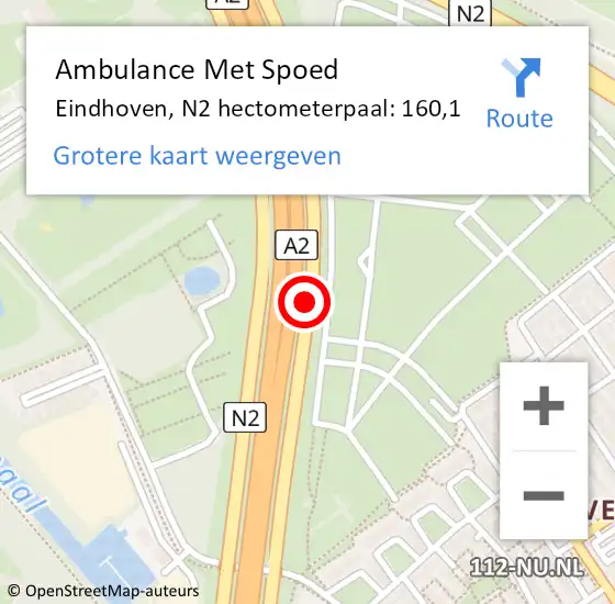 Locatie op kaart van de 112 melding: Ambulance Met Spoed Naar Eindhoven, N2 hectometerpaal: 164,4 op 12 oktober 2017 06:07