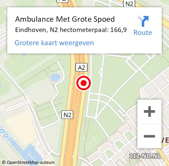 Locatie op kaart van de 112 melding: Ambulance Met Grote Spoed Naar Eindhoven, N2 hectometerpaal: 164,4 op 12 oktober 2017 06:08