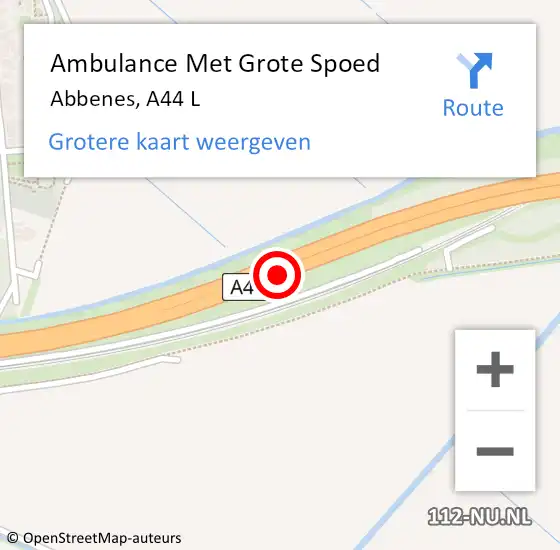 Locatie op kaart van de 112 melding: Ambulance Met Grote Spoed Naar Abbenes, A44 L op 12 oktober 2017 07:35