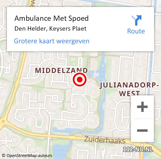 Locatie op kaart van de 112 melding: Ambulance Met Spoed Naar Den Helder, Keysers Plaet op 12 oktober 2017 08:32