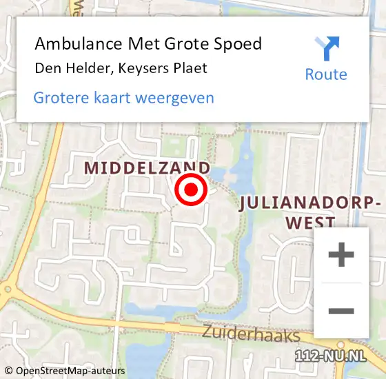 Locatie op kaart van de 112 melding: Ambulance Met Grote Spoed Naar Den Helder, Keysers Plaet op 12 oktober 2017 08:34