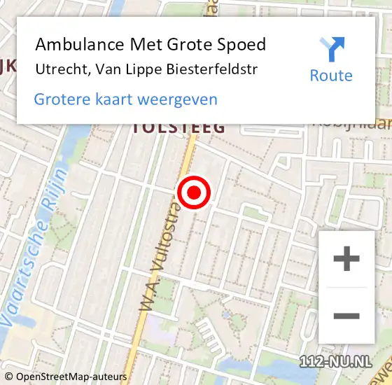 Locatie op kaart van de 112 melding: Ambulance Met Grote Spoed Naar Utrecht, Van Lippe Biesterfeldstr op 12 oktober 2017 09:23