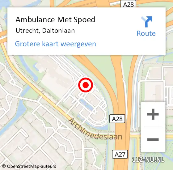 Locatie op kaart van de 112 melding: Ambulance Met Spoed Naar Utrecht, Daltonlaan op 12 oktober 2017 10:14