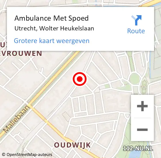Locatie op kaart van de 112 melding: Ambulance Met Spoed Naar Utrecht, Wolter Heukelslaan op 12 oktober 2017 11:35