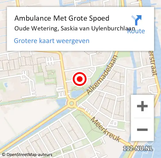 Locatie op kaart van de 112 melding: Ambulance Met Grote Spoed Naar Oude Wetering, Saskia van Uylenburchlaan op 12 oktober 2017 13:53