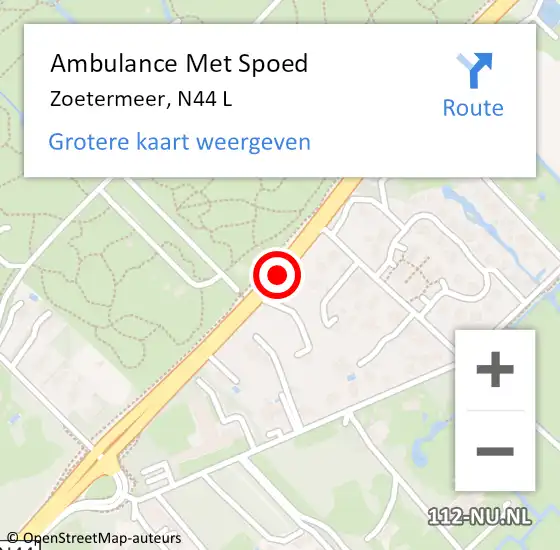 Locatie op kaart van de 112 melding: Ambulance Met Spoed Naar Zoetermeer, N44 L op 12 oktober 2017 15:29