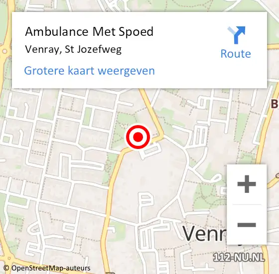 Locatie op kaart van de 112 melding: Ambulance Met Spoed Naar Venray, St Jozefweg op 12 oktober 2017 16:31