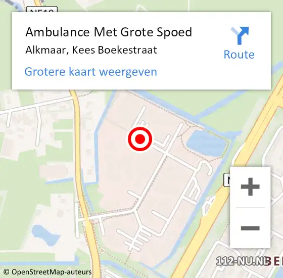 Locatie op kaart van de 112 melding: Ambulance Met Grote Spoed Naar Alkmaar, Kees Boekestraat op 12 oktober 2017 19:30