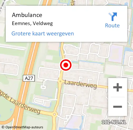 Locatie op kaart van de 112 melding: Ambulance Eemnes, Veldweg op 12 oktober 2017 21:46
