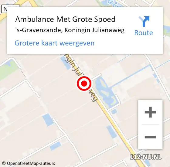 Locatie op kaart van de 112 melding: Ambulance Met Grote Spoed Naar 's-Gravenzande, Koningin Julianaweg op 12 oktober 2017 23:55
