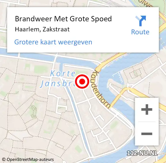 Locatie op kaart van de 112 melding: Brandweer Met Grote Spoed Naar Haarlem, Zakstraat op 13 oktober 2017 00:09