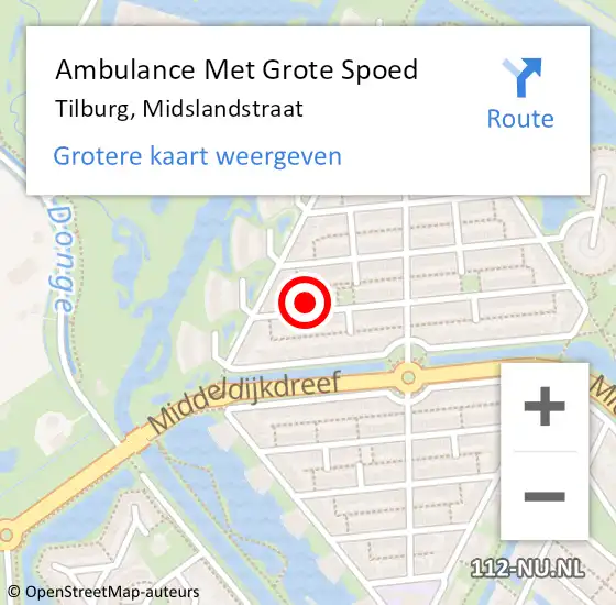 Locatie op kaart van de 112 melding: Ambulance Met Grote Spoed Naar Tilburg, Midslandstraat op 13 oktober 2017 01:01