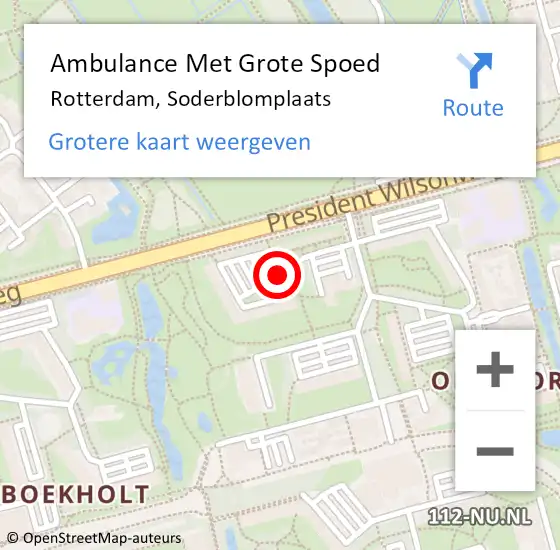 Locatie op kaart van de 112 melding: Ambulance Met Grote Spoed Naar Rotterdam, Soderblomplaats op 13 oktober 2017 01:09