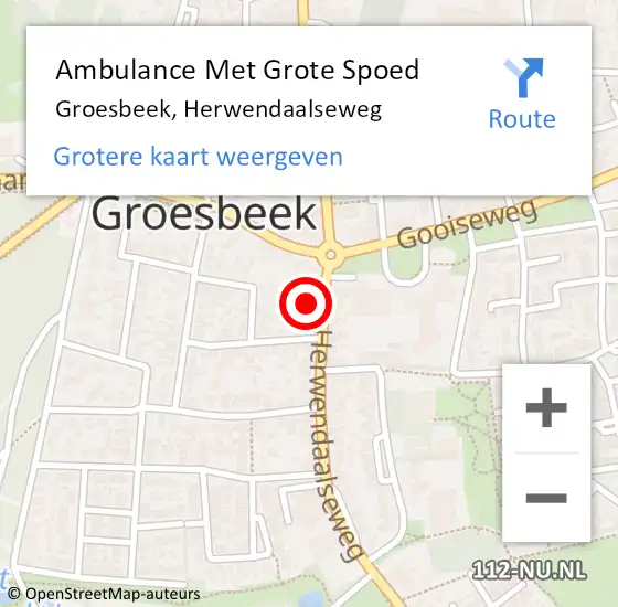 Locatie op kaart van de 112 melding: Ambulance Met Grote Spoed Naar Groesbeek, Herwendaalseweg op 13 oktober 2017 02:32