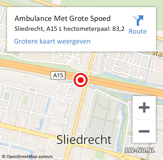 Locatie op kaart van de 112 melding: Ambulance Met Grote Spoed Naar Sliedrecht, A15 L hectometerpaal: 83,2 op 13 oktober 2017 04:14