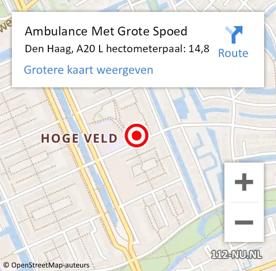 Locatie op kaart van de 112 melding: Ambulance Met Grote Spoed Naar Den Haag, A20 L hectometerpaal: 14,3 op 13 oktober 2017 07:09