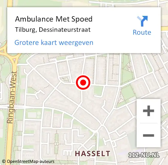 Locatie op kaart van de 112 melding: Ambulance Met Spoed Naar Tilburg, Dessinateurstraat op 13 oktober 2017 07:39