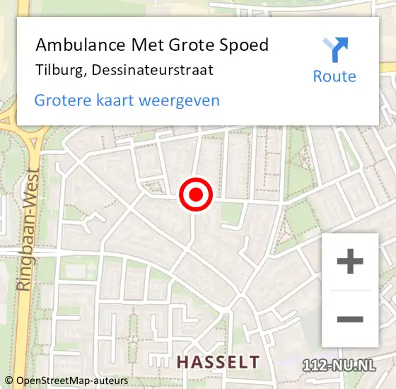 Locatie op kaart van de 112 melding: Ambulance Met Grote Spoed Naar Tilburg, Dessinateurstraat op 13 oktober 2017 07:41