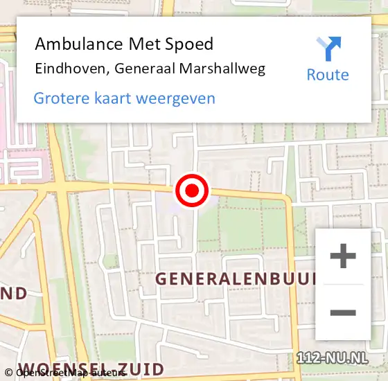 Locatie op kaart van de 112 melding: Ambulance Met Spoed Naar Eindhoven, Generaal Marshallweg op 13 oktober 2017 09:44