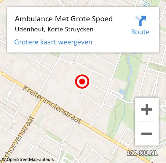 Locatie op kaart van de 112 melding: Ambulance Met Grote Spoed Naar Udenhout, Korte Struycken op 13 oktober 2017 14:33