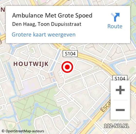 Locatie op kaart van de 112 melding: Ambulance Met Grote Spoed Naar Den Haag, Toon Dupuisstraat op 14 oktober 2017 13:09