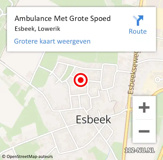 Locatie op kaart van de 112 melding: Ambulance Met Grote Spoed Naar Esbeek, Lowerik op 14 oktober 2017 13:16