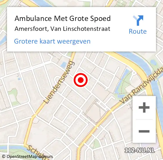 Locatie op kaart van de 112 melding: Ambulance Met Grote Spoed Naar Amersfoort, Van Linschotenstraat op 14 oktober 2017 13:28