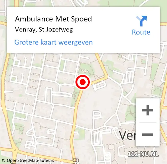 Locatie op kaart van de 112 melding: Ambulance Met Spoed Naar Venray, St Jozefweg op 14 oktober 2017 18:13