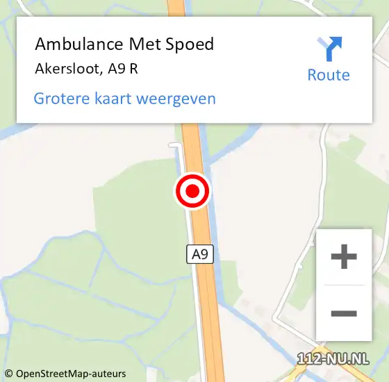 Locatie op kaart van de 112 melding: Ambulance Met Spoed Naar Akersloot, A9 R op 15 oktober 2017 00:00