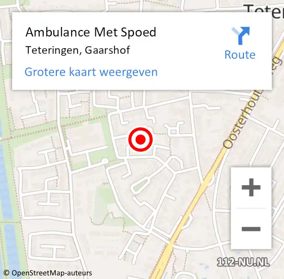 Locatie op kaart van de 112 melding: Ambulance Met Spoed Naar Teteringen, Gaarshof op 15 oktober 2017 03:51